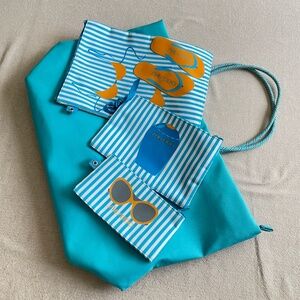 Set of Tommy Hilfiger/Shiseido Aquamarine Beach Tote with 3 Accessory Bags